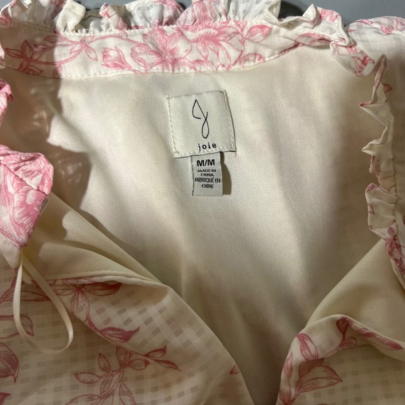 Joie Pink Floral Ruffle Mini Dress Cottagecore Romantic Boho Prairie Size M - Picture 4 of 8